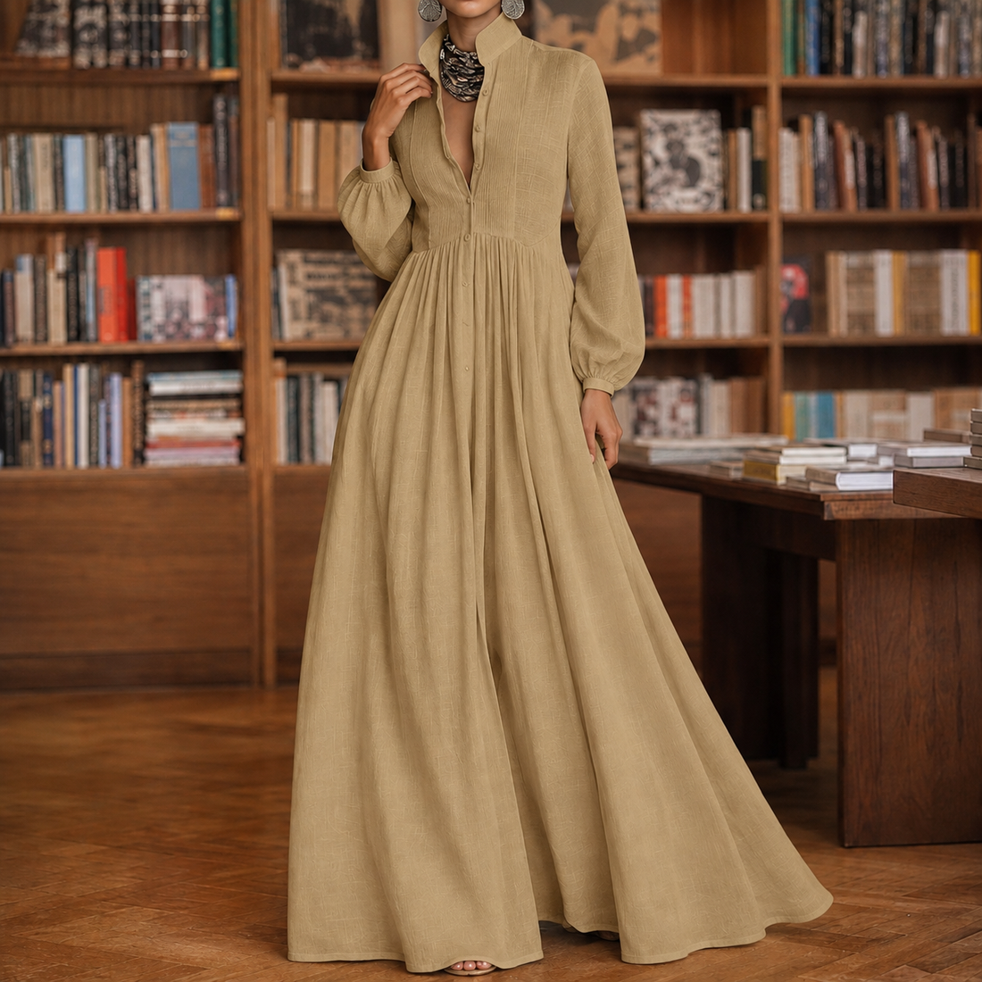 Priscilla-Skye Flowing Maxi Dress - Light Brown