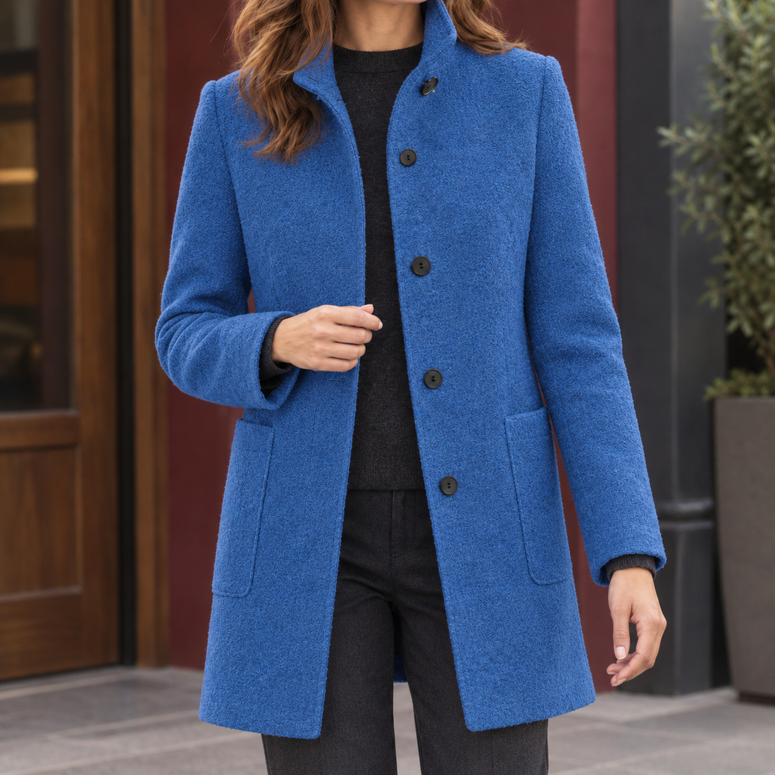 Becca Stand Collar Coat - Medium Blue