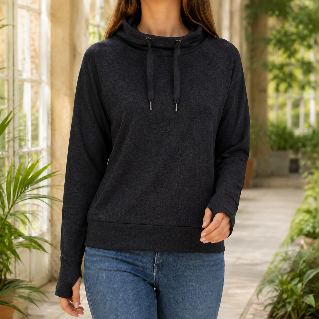 Ilaria-Rose Mock Neck Sweater - Black Heather