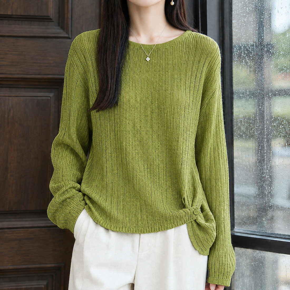 Liliana-Jane Crew Neck Sweater - Autumnal Green
