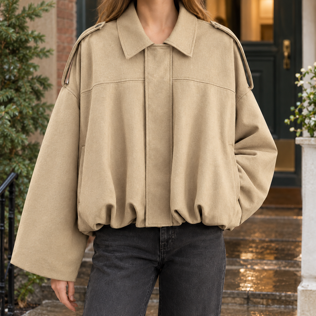 Katherine-Jane Suede Bomber Jacket - Khaki