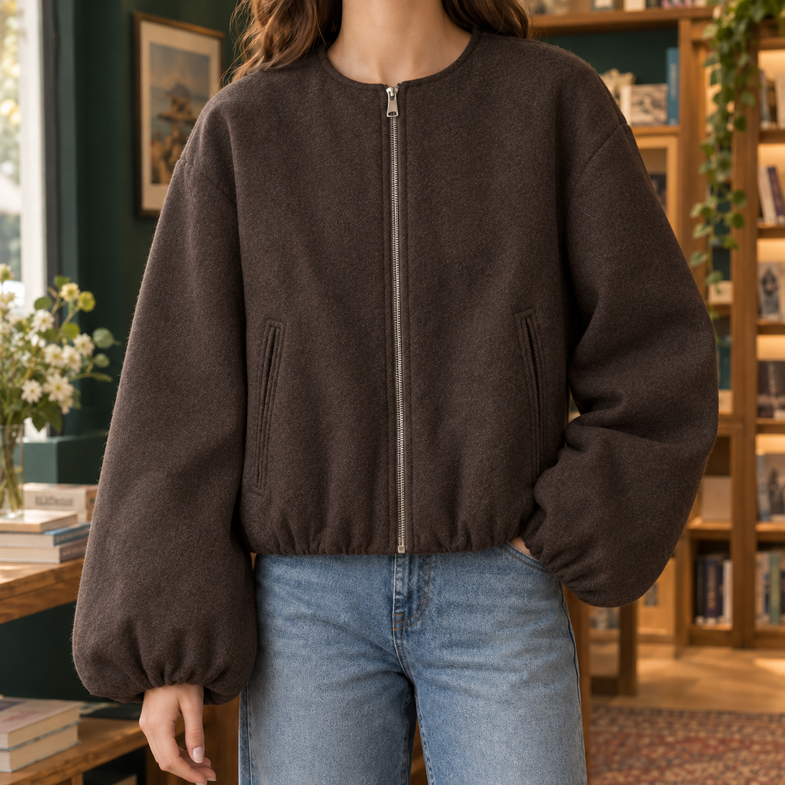 Paula Collarless Jacket - Brown