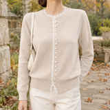 Colette-Kate Lace Trim Cardigan - Light Beige