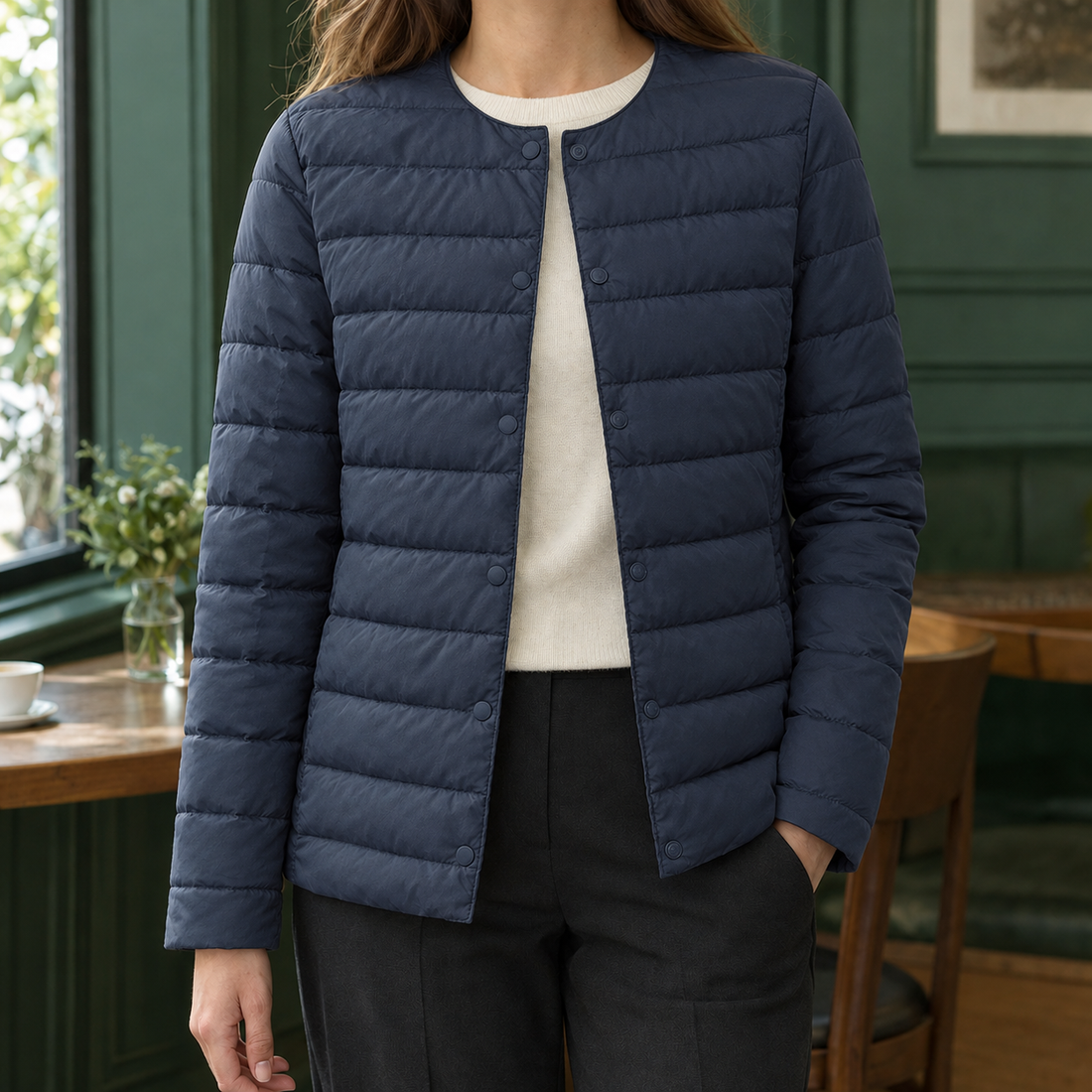 Hyacinth-Elise Quilted Jacket - Navy Blue