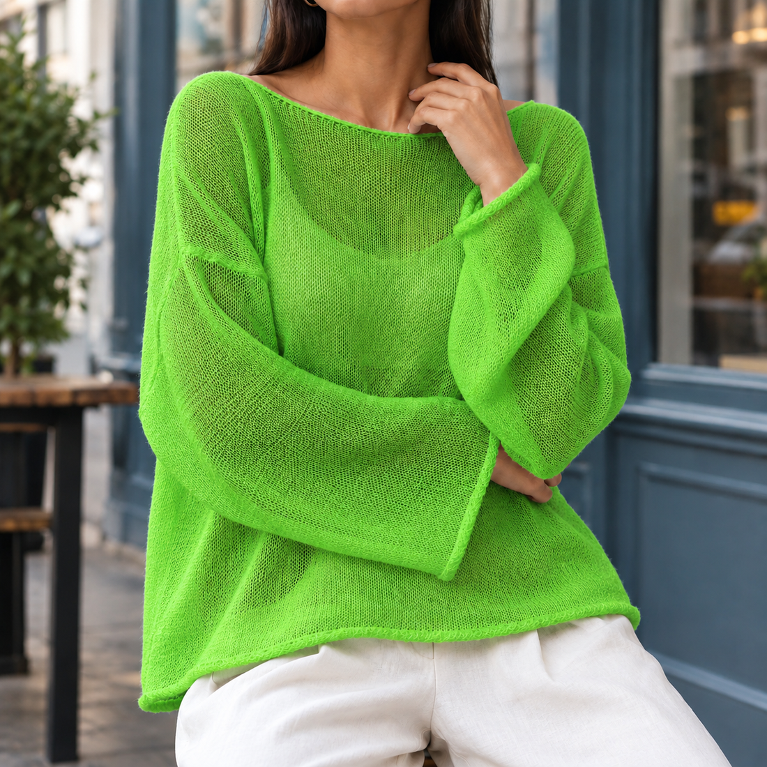 Ilaria-Rae Boat Neck Top - Grass Green