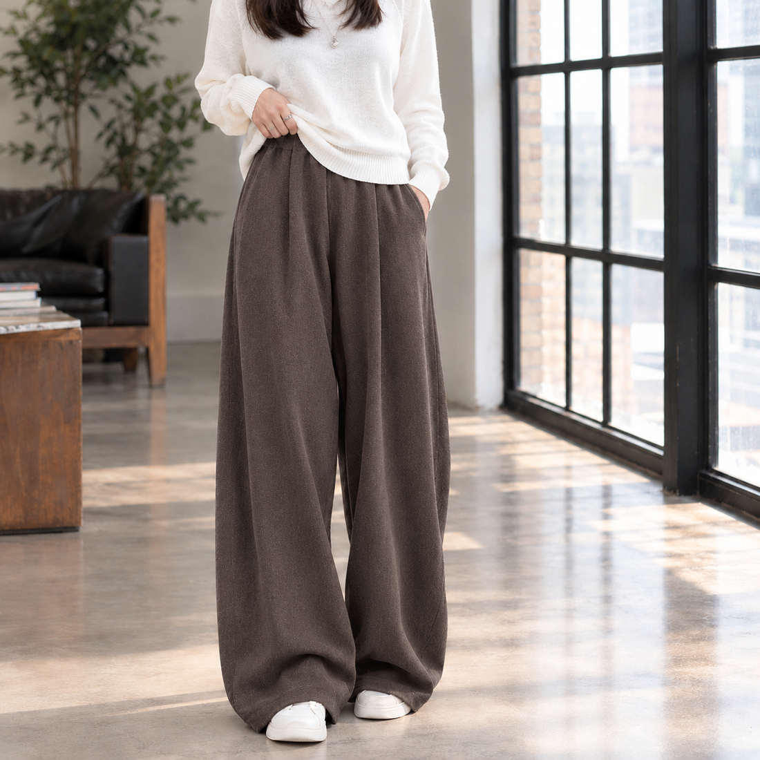 Ninon-Elise Wide Leg Pants - Coffee Gray Tall