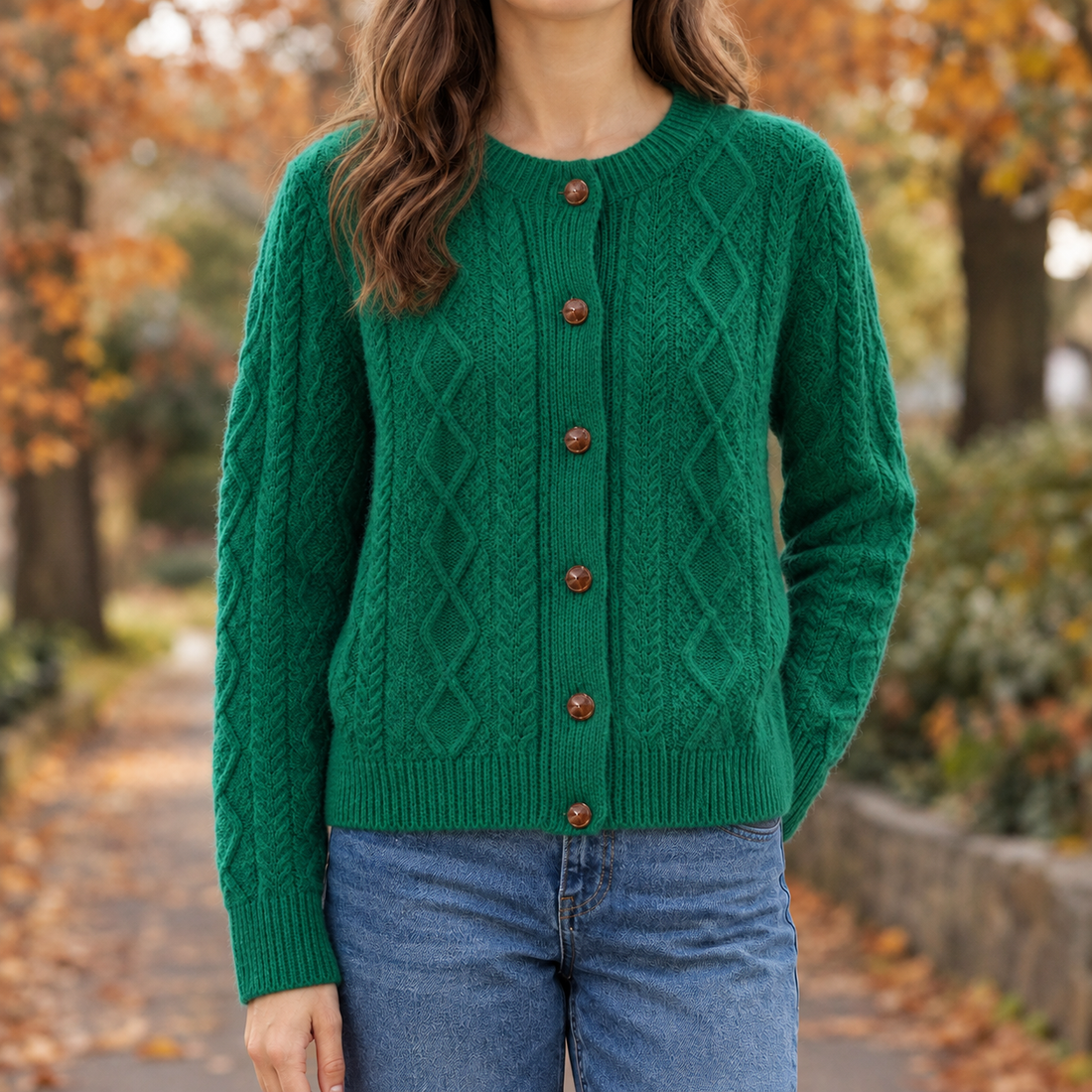 Xenia-Sage Wool Cardigan - Emerald