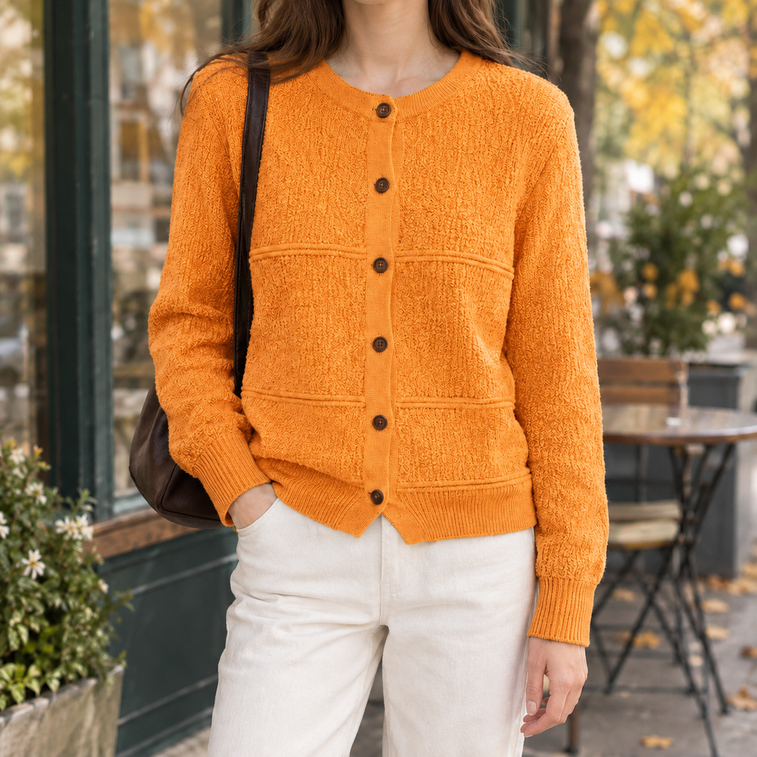 Ninon-Hope Textured Cardigan - Orange