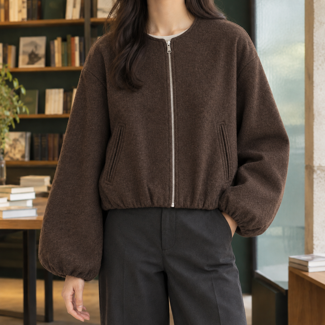 Shannon Balloon Sleeve Jacket - Brown