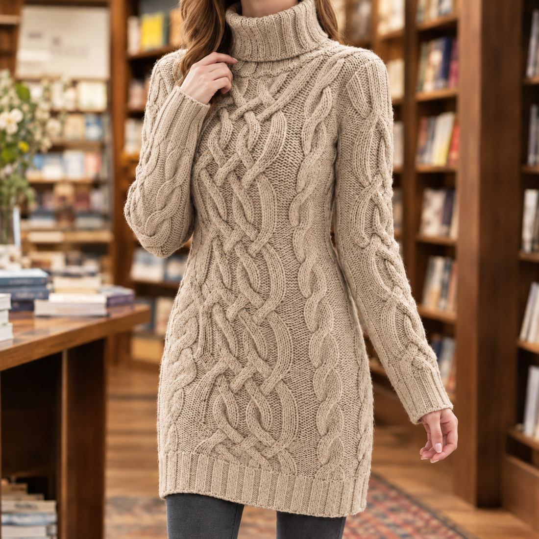 Ariane-Lane Cable Knit Dress - Beige