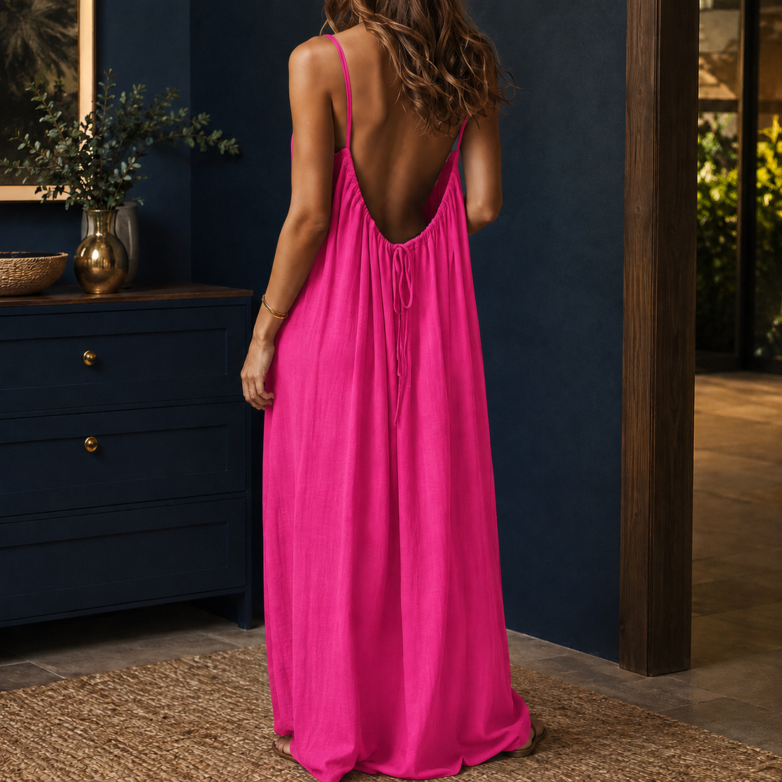 Amabel Backless Maxi Dress - Deep Pink