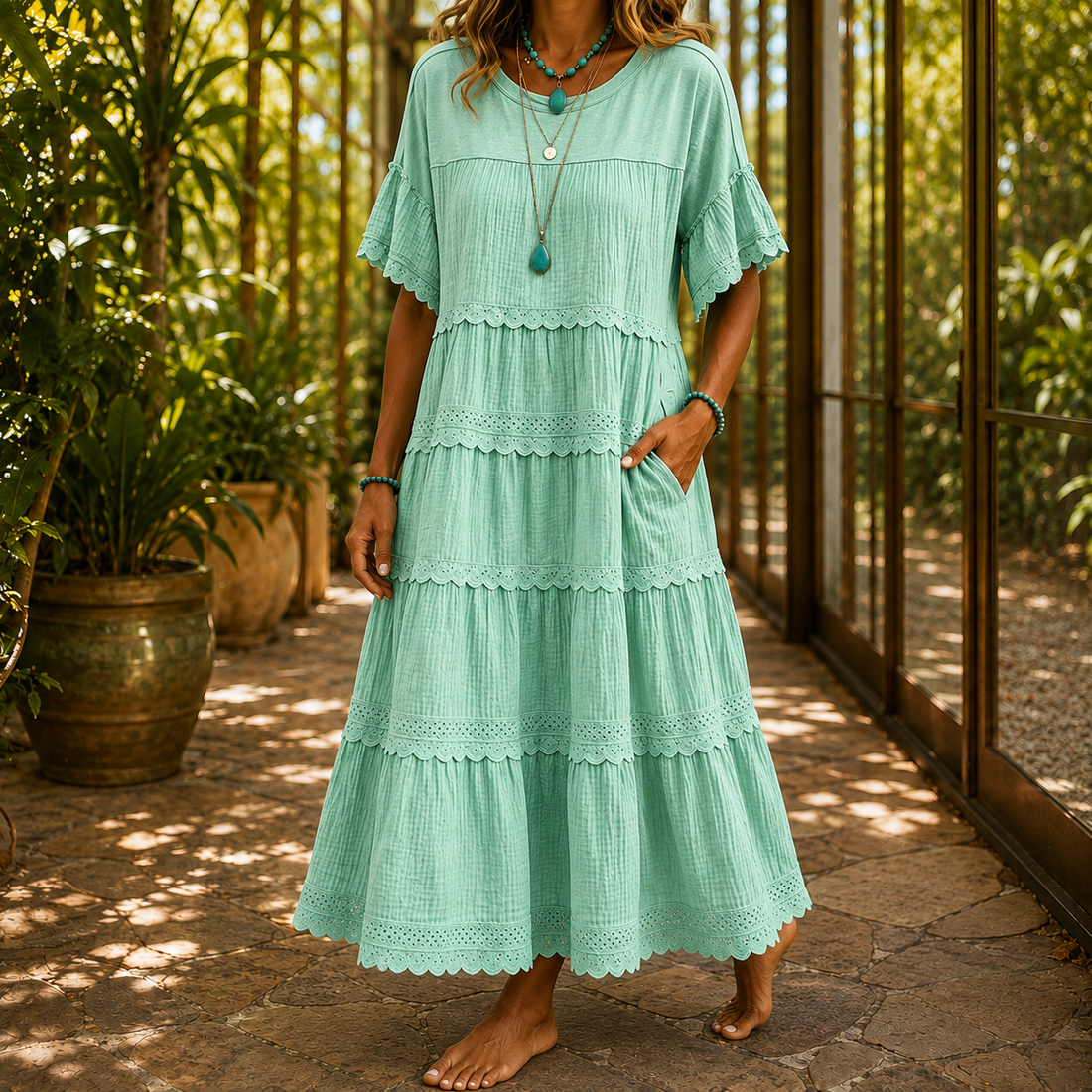 Esme-Louise Tiered Dress - Green
