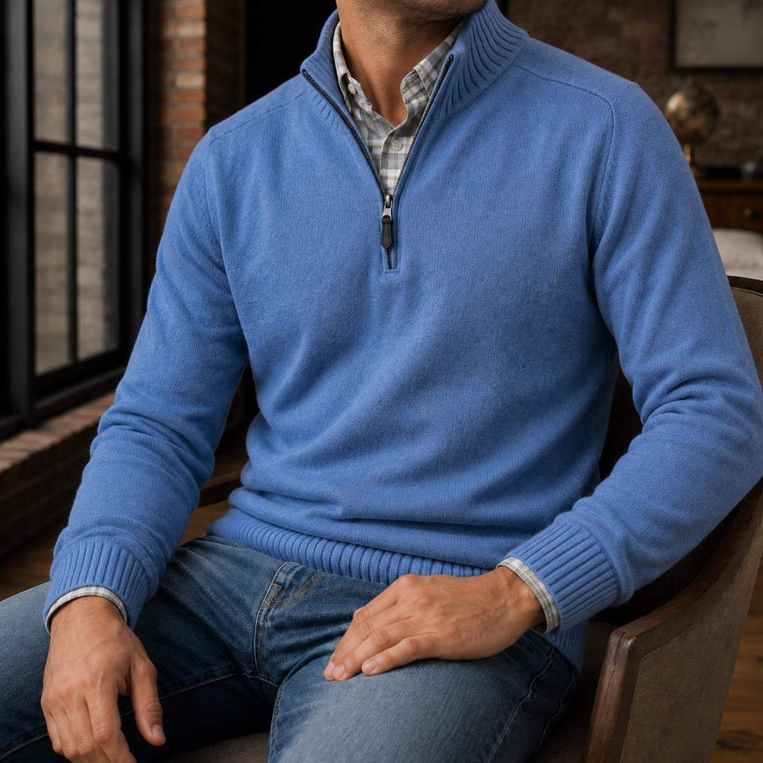 Matteo Quarter Zip Sweater - Blue