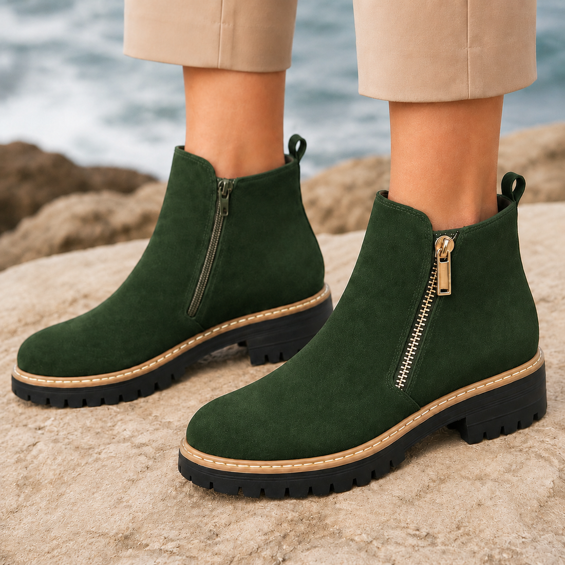 Neroni Zip Ankle Boots - Dark Green