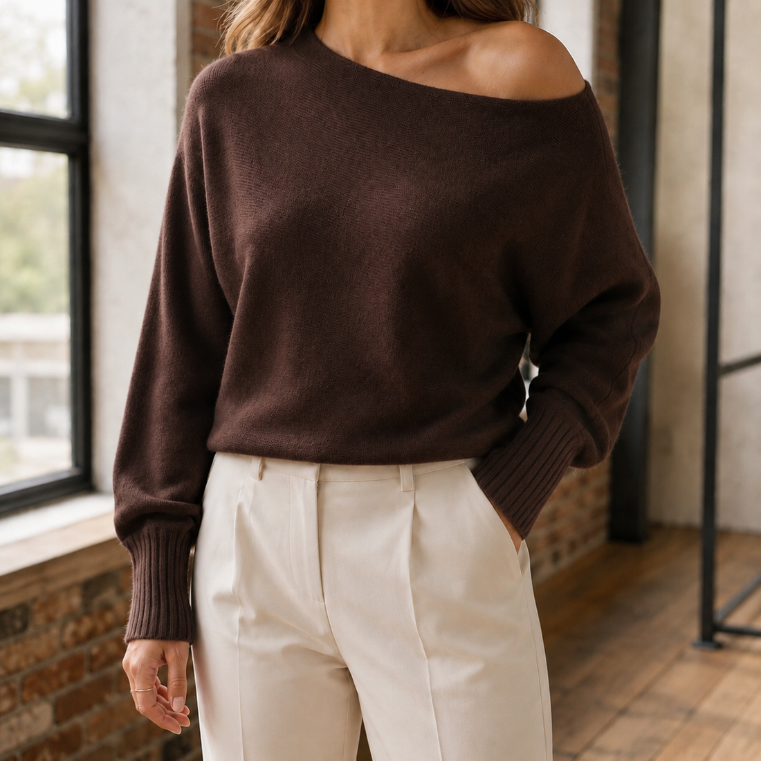 Astrid-Rose Asymmetric Sweater - Dark Brown